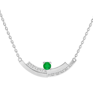 COLLIER ARGENT RHODIE EMERAUDE VÉRITABLE ET TOPAZES BLANCHES 42+3CM