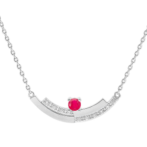 COLLIER ARGENT RHODIE RUBIS VÉRITABLE ET TOPAZES BLANCHES 42+3CM