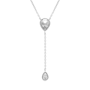 COLLIER ARGENT RHODIÉ FORME CRAVATE GOUTTE OXYDE BLANCS CONTOUR OXYDES BLANCS 39+5CM