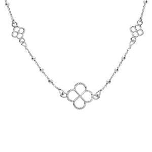 COLLIER ARGENT RHODIÉ 3 FLEURS AJOURÉES 38+5CM