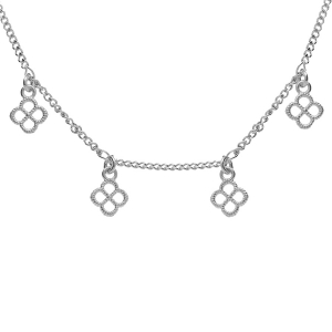 COLLIER ARGENT RHODIÉ PAMPILLE FLEURS AJOURÉES 38+5CM
