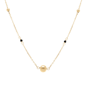 COLLIER ARGENT DORÉ BOULES ET VERRE FACETÉ NOIR  41+3CM