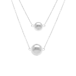 COLLIER ARGENT RHODIÉ 2 RANGS 2 BOULES 8 ET 10MM  41+3CM