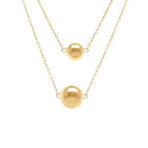 COLLIER ARGENT DORÉ 2 RANGS 2 BOULES 8 ET 10MM  41+3CM