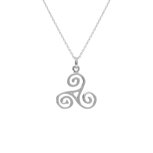 COLLIER ARGENT RHODIÉ PENDENTIF TRISKEL 17MM OXYDES BLANCS 40+5CM