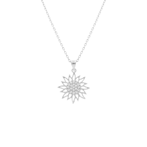 COLLIER ARGENT RHODIÉ PENDENTIF SOLEIL 15MM OXYDES BLANCS 40+5CM
