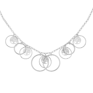 COLLIER ARGENT RHODIÉ MULTI CERCLES ET PAMPILLES ARBRE DE VIE 40+5CM