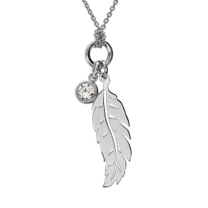 COLLIER ARGENT RHODIÉ PLUME AVEC 1 OXYDE BLANC SERTI CLOS 41+4CM