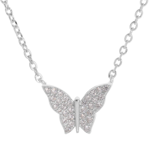 COLLIER ARGENT RHODIÉ PAPILLON OXYDES BLANCS SERTIS 43CM REGLA 41 ET 39CM