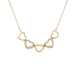 COLLIER ARGENT DORÉ MULTI COEURS LISSES ET OXYDES BLANCS SERTIS 40+3CM