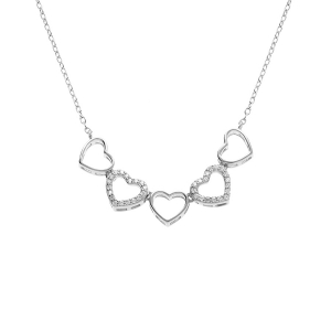 COLLIER ARGENT RHODIÉ MULTI COEURS LISSES ET OXYDES BLANCS SERTIS 40+3CM