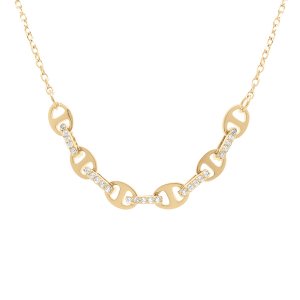 COLLIER ARGENT DORÉ GRAIN DE CAFÉ OXYDES BLANCS SERTIS 40+3CM