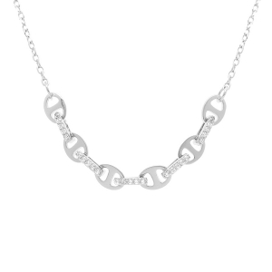 COLLIER ARGENT RHODIÉ GRAIN DE CAFÉ OXYDES BLANCS SERTIS 40+3CM