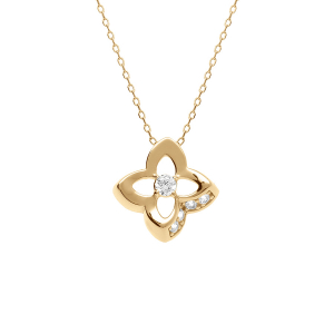 COLLIER ARGENT DORÉ PENDENTIF FLEUR OXYDES BLANCS SERTIS 40+3CM
