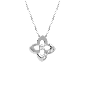 COLLIER ARGENT RHODIÉ PENDENTIF FLEUR OXYDES BLANCS SERTIS 40+3CM