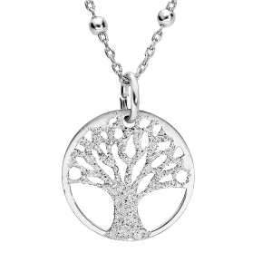 COLLIER ARGENT RHODIÉ PENDENTIF ARBRE DE VIE GRANITÉ 15MM  38+5CM
