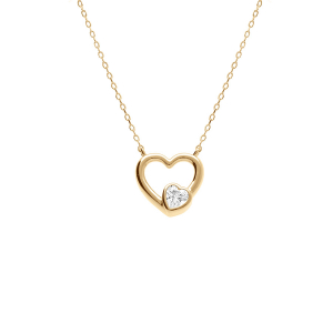 COLLIER ARGENT DORÉ COEUR LISSE AVEC  OXYDE BLANC SERTIS 40+3CM