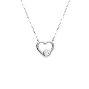 COLLIER ARGENT RHODIÉ COEUR LISSE AVEC  OXYDE BLANC SERTIS 40+3CM