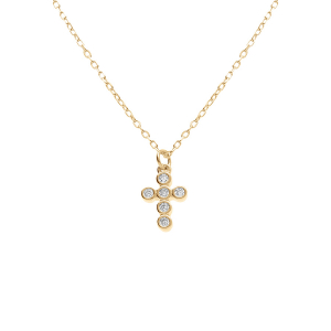 COLLIER ARGENT DORÉ CROIX OXYDES BLANCS SERTIS 40+3CM