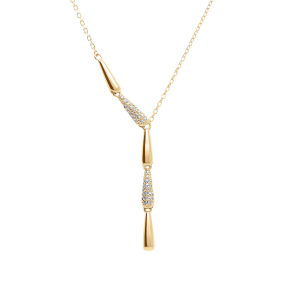 COLLIER ARGENT DORÉ CRAVATE LISSES ET OXYDES BLANCS SERTIS 40+3CM