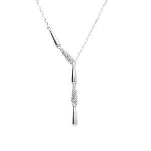 COLLIER ARGENT RHODIÉ CRAVATE LISSES ET OXYDES BLANCS SERTIS 40+3CM
