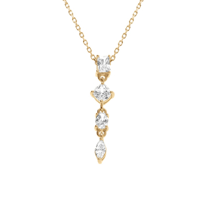 COLLIER ARGENT DORÉ PENDANT 4 OXYDES BLANCS SERTIS 40+3CM