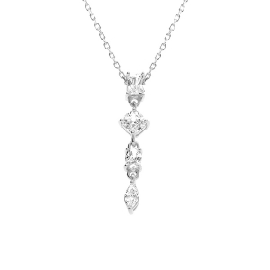 COLLIER ARGENT RHODIÉ PENDANT 4 OXYDES BLANCS SERTIS  40+3CM