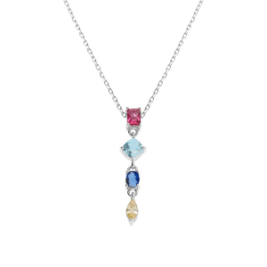 COLLIER ARGENT RHODIÉ PENDANT 4 OXYDES MULTI COULEURS 40+3CM