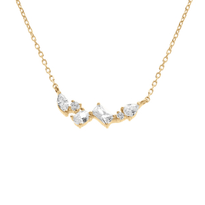 COLLIER ARGENT DORÉ OXYDES BLANCS SERTIS  40+3CM