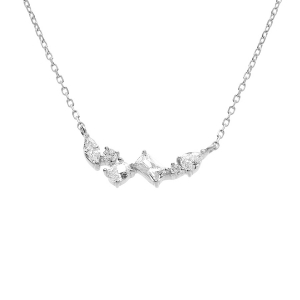 COLLIER ARGENT RHODIÉ OXYDES BLANCS SERTIS  40+3CM