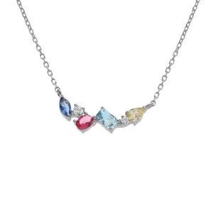 COLLIER ARGENT RHODIÉ OXYDES MULTI COULEURS 40+3CM