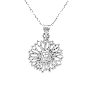 COLLIER ARGENT RHODIÉ PENDENTIF FLEUR TOURNESOL 40+5CM