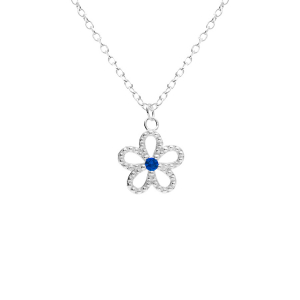 COLLIER ARGENT RHODIÉ PENDENTIF FLEUR AJOURÉE OXYDE BLEU 39+4CM