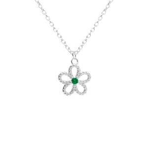 COLLIER ARGENT RHODIÉ PENDENTIF FLEUR AJOURÉE OXYDE VERT 39+4CM