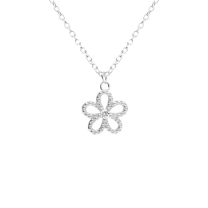 COLLIER ARGENT RHODIÉ PENDENTIF FLEUR AJOURÉE OXYDE BLANC  39+4CM