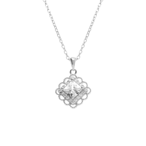 COLLIER ARGENT PENDENTIF CARRÉ OXYDE BLANC SERTIS 39+4CM