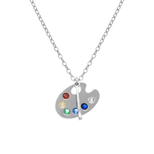 COLLIER ARGENT RHODIÉ PALETTE DE PEINTURE 40+4CM