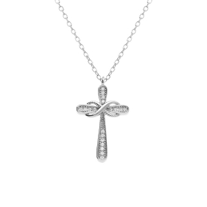 COLLIER ARGENT RHODIÉ CROIX AVEC INFINI OXYDES BLANCS SERTIS 40+2+2CM