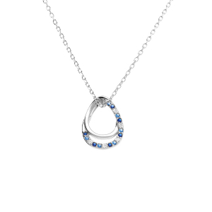 COLLIER ARGENT RHODIÉ PENDENTIF GOUTTE OXYDES BLEUS ET BLANCS SERTIS 40+2+2CM