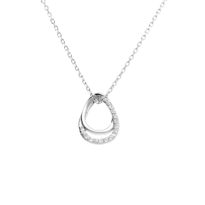 COLLIER ARGENT RHODIÉ PENDENTIF GOUTTE OXYDES BLANCS SERTIS 40+2+2CM