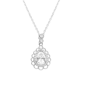 COLLIER ARGENT RHODIÉ GOUTTE OXYDES BLANCS SERTIS CONTOUR DENTELLÉ 40+4CM