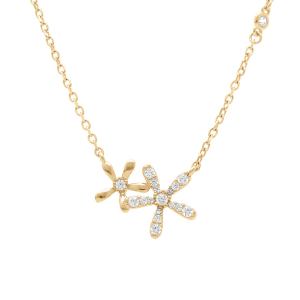 COLLIER ARGENT DORÉ DOUBLE FLEUR OXYDES BLANCS SERTIS 41+3CM