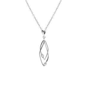 COLLIER ARGENT RHODIÉ 2 LOSANGES ENTRELACÉS OXYDES BLANCS SERTIS 39+4CM