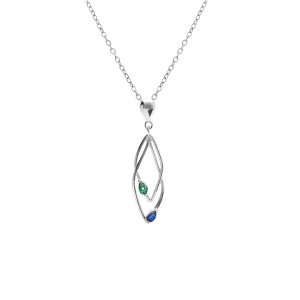 COLLIER ARGENT RHODIÉ 2 LOSANGES ENTRELACÉS OXYDES BLEU ET VERT SERTIS 39+4CM