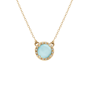 COLLIER ARGENT DORÉ CABOCHON BLEU CIEL 40 +5 CM