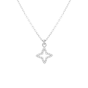 COLLIER ARGENT RHODIÉ ETOILE OXYDES BLANCS SERTIS 40+5 CM
