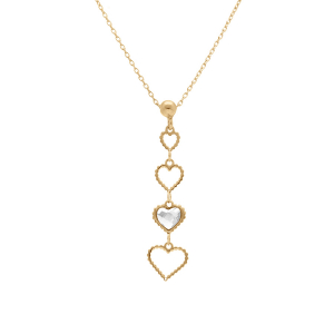 COLLIER ARGENT DORÉ PENDENTIF COEURS AJOURÉS ET UN OXYDE BLANC 40+5CM