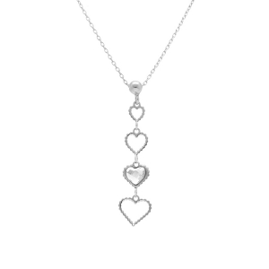 COLLIER ARGENT RHODIÉ PENDENTIF COEURS AJOURÉS ET UN OXYDE BLANC 40+5CM