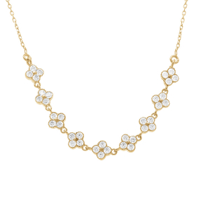 COLLIER ARGENT DORÉ MULTI FLEURS OXYDES BLANCS SERTIS 40+5CM