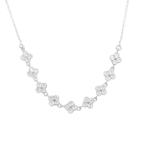 COLLIER ARGENT RHODIÉ MULTI FLEURS OXYDES BLANCS SERTIS 40+5CM